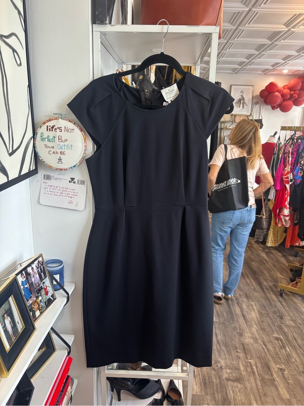 kate spade Black Cap-Sleeve Midi Sheath Dress